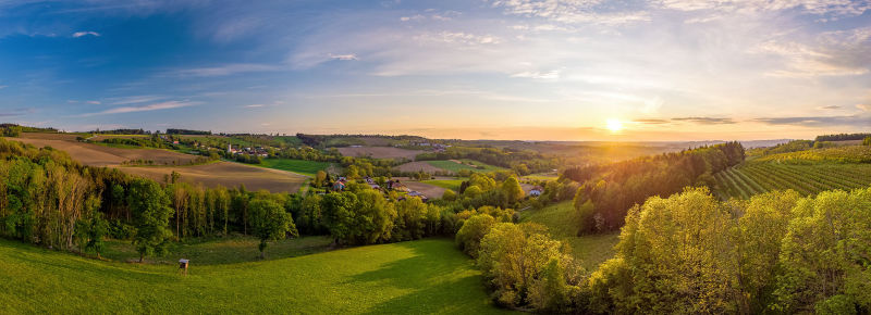 Scharten Oberösterreich Frühling Kirschblüte Print Lizenz Panorama Art-Print Druck Alu-Verbund Poster Leinen Keilrahmen Grün Felder 